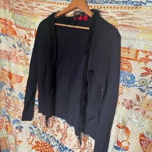 90’s Black Fringe Cardigan Buttonless Sweater
